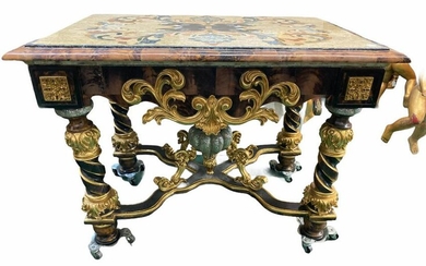 European Hand Carved Gold Leaf Inlaid Side Table