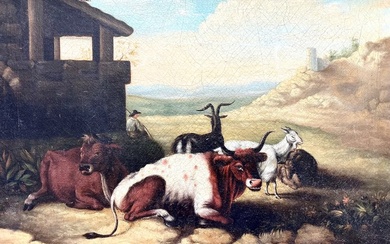 European school (XIX) - Cattle in a valley