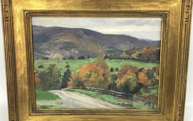 Evan Wilson Road in Vermont Oil on Panel signed (LL)
