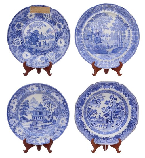 FOUR ENGLISH BLUE AND WHITE TRANSFER PLATES