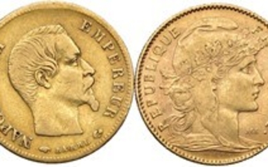 FRANCIA. DUE MONETE DA 10 FRANCHI (1856, 1905) Au...