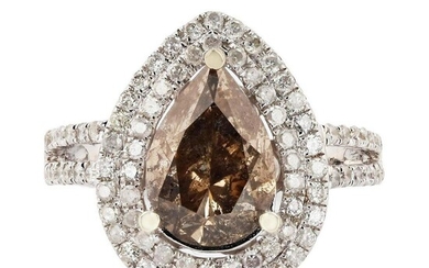 Fancy Dark Brown Diamond 14K White Gold Ring GIA