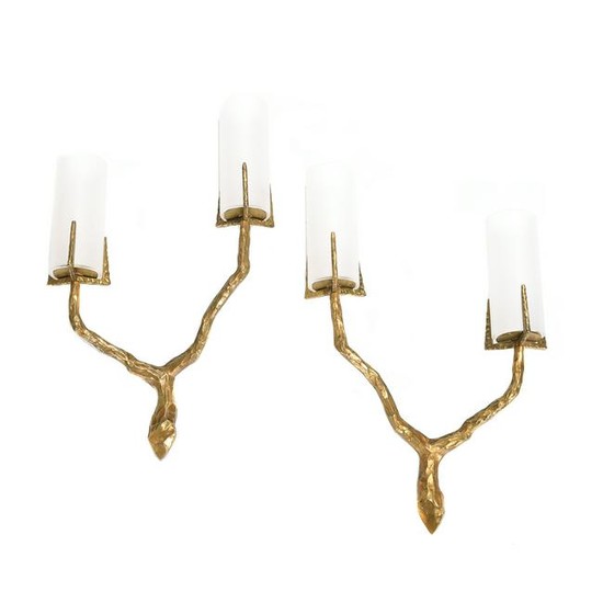 Felix Agostini Pair Two Arm Wall Sconces in Patinated