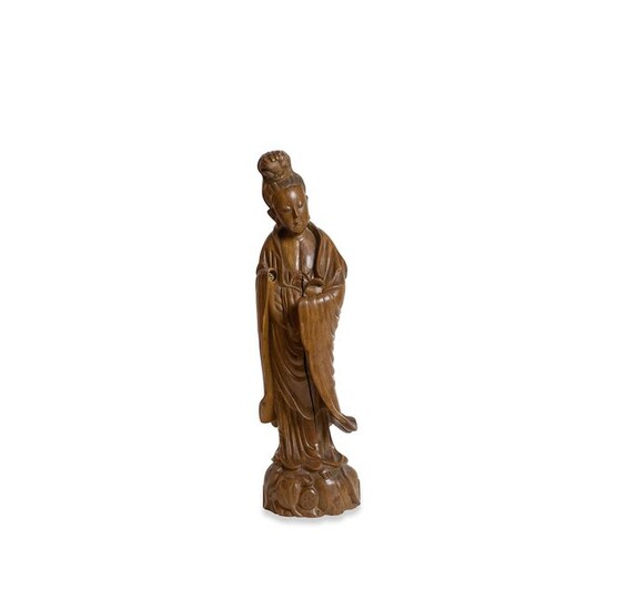 Figure - Hardwood - Guanyu - Carved Wooden Figure of Guanyin , H- 47 cm. 19th Century - China - Qing Dynasty (1644-1911)