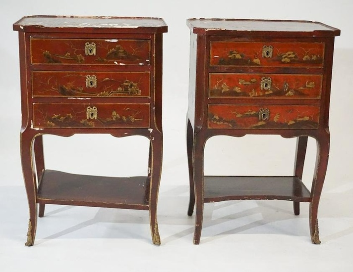 Fine Pair French Chinoiserie Decorated Side Tables