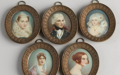 Five 19th century finely painted miniature paintings