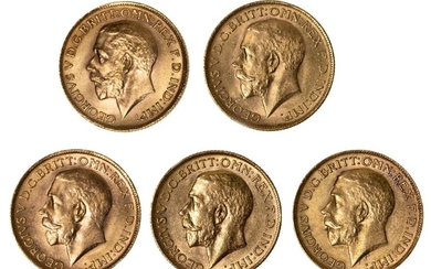 Five George VI sovereigns, comprising: 1911; 1917 Perth Mint; 1923 Perth Mint; 1928 South Africa Mint x 2 (5)