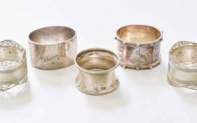 Five Various Silver Napkin-Rings, including a pair with pierced border,...