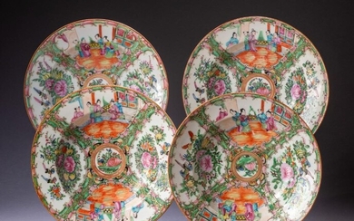 Four Chinese Export Porcelain Rose Medallion Bowls.