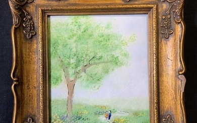 Framed Enamel Painting of Two Children