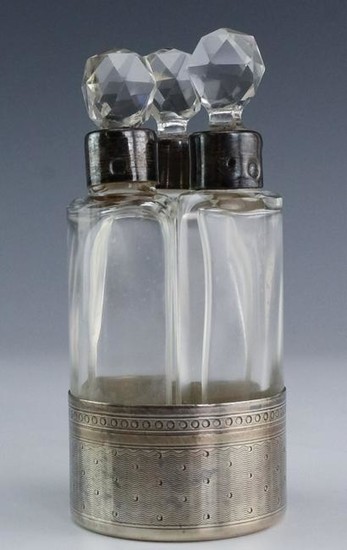 French 950 Silver Mounted Crystal Perfume Bottles