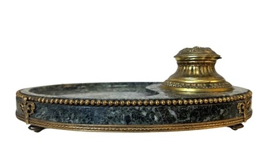 French Gilt Bronze Ormolu and Sea Green Marble Inkwell