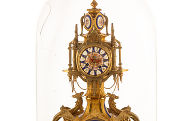 French Gilt Bronze & Porcelain Tile Mantle Clock