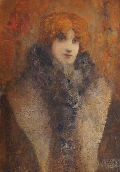 French School, late 19th/early 20th century- Portrait of a Woman, purportedly to be Sarah Bernhardt; oil on card, 32.5 x 24.5 cm.