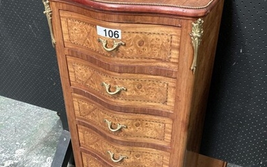 French Style Tall Chest of Six Drawers, with burr veneers, serpentine front & bras mounts, raised on cabriole legs