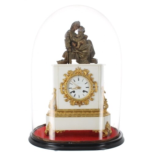 French gilt metal and white marble two train mantel clock, t...