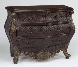 French style rattan and mahogany bombe' chest