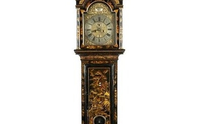 GEORGIAN CHINOISERIE LACQUERED TALL CASE CLOCK
