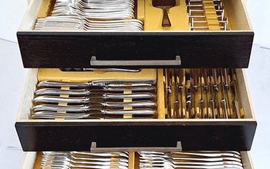 GERO - Cutlery set for 12 (170) - very extensive cutlery in original cassette, Puntfilet model - Silver-plated