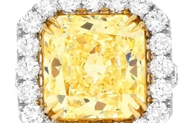 GIA 14.22 Carat Fancy Intense Yellow VVS2 Platinum Engagement Ring