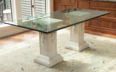 GLASS DINING TABLE ON PLASTER COLUMNS