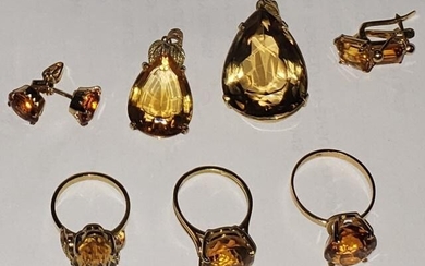 GROUP OF 18K GOLD & CITRINE JEWELRY