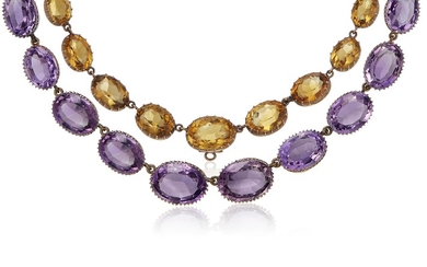 GROUP OF AMETHYST AND CITRINE RIVIERE NECKLACES