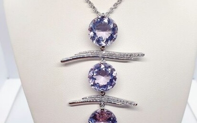 Gavello - 18 kt. White gold - Necklace with pendant - 27.00 ct Amethyst - Diamonds