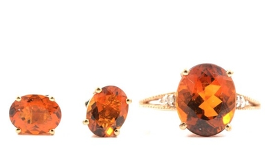 Gemporia - A Santa Ana citrine and diamond ring, and a pair of Santa Ana citrine earrings.