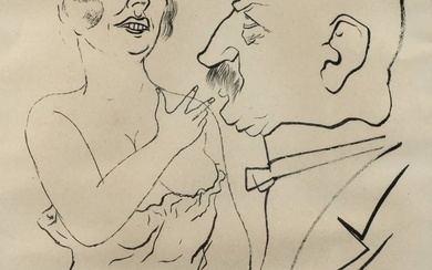 George Grosz, Couple inégal Monsieur de la classe supérieure, moustache et queue de pie, de...