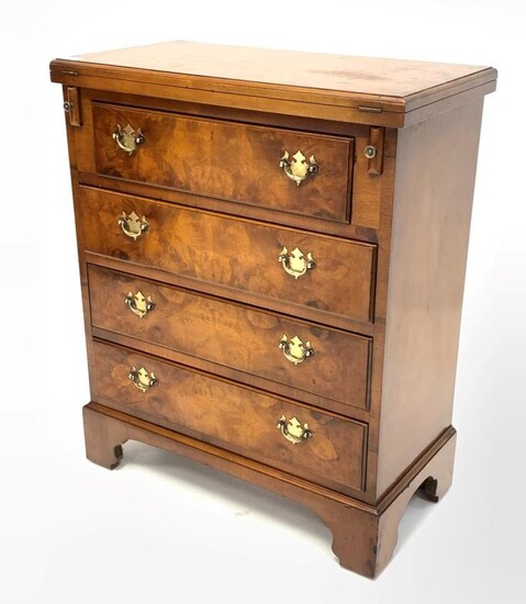 George III style burr walnut bachelors chest, moulded hinged...