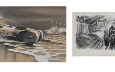 George Lane (British), two illustrations depicting pre-War motoring scenes