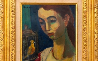 Gerrit Hondius "Woman & Bird" Oil on Board