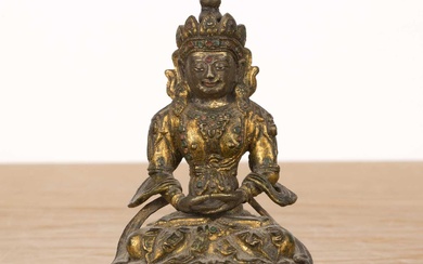 Gilt bronze small model of Bodhisattva Tibetan, 18th Century with...
