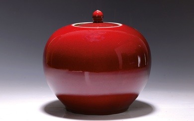 Ginger pot/storage vessel, China, 20th century, porcelain, red glaze, craquelure,...