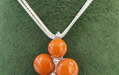 Giorgio Visconti - Choker necklace - Girocollo con pendente corallo - 18 kt. White gold Coral - Diamond