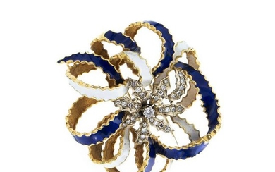 Gold stud with diamonds and enamels