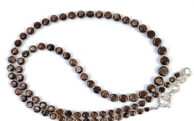 Golden Brown CHOCOLATE Sapphire Gemstone NECKLACE : 16.34gms Natural Sapphire Round Plain Faceted Necklace 3mm - 7mm 20.5"