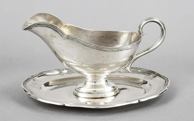 Gravy boat with fixed saucer, German, 20th century, jeweler's mark Heinrich Mau, Dresden, silver