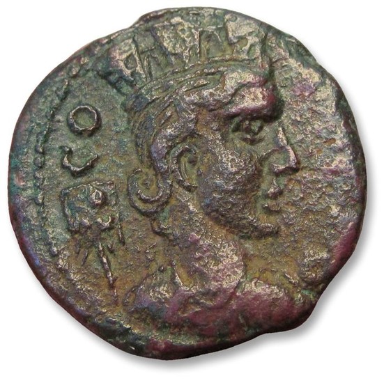 Greece - Troas, Alexandria Troas. Civic AE 22mmIssue. - very rare coin - Circa 180-220 AD - herdsman, cave w statue + bull on reverse - Bronze