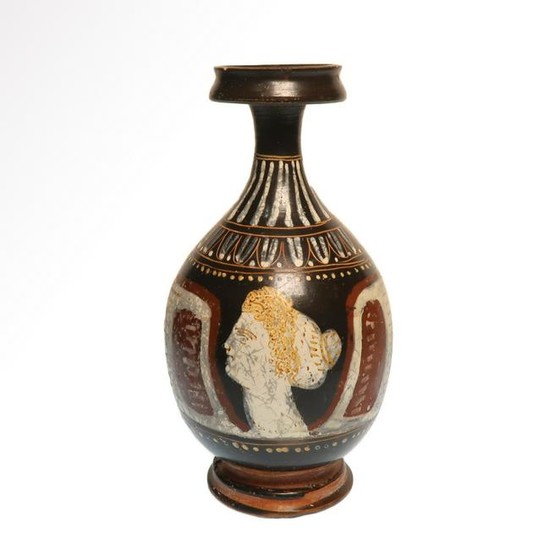 Greek Gnathian Pottery Bottle, Attributed to the White