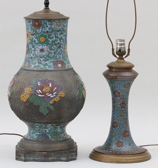 Group of (2) bronze cloisonne vases mounted as lamps. FR3SH.