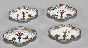 Group of Four Antique Chinese Enamel on Copper Saucers