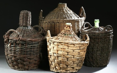 Group of Four Mold Blown Glass Wine Carboys, 19th c.