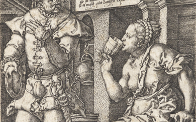 HEINRICH ALDEGREVER Sophonisbe Drinks the Poison Cup. Engraving, 1553. 117x75 mm; 4½x3 inches...