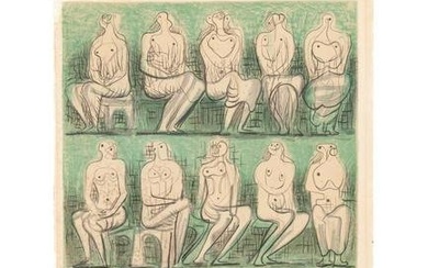 HENRY MOORE, SEATED FIGURES, ABSTRACT LITHO