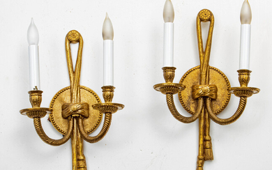 HOLLYWOOD REGENCY STYLE BRASS WALL SCONCES, PAIR, H 15.25", W 8.5"