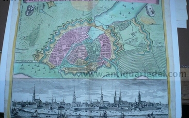 Hamburg, Plan+Panorama, anno 1730, Homann Erben, altkol. Hamburg