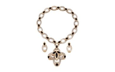 Hammerman Brothers Crystal Onyx Diamonds Earrings Necklace Set