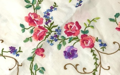 Hand Embroidered Square Linen Tablecloth